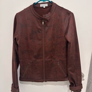 Grace & Lace Leather-Like Café Racer Jacket Camel Moto Zip Size S